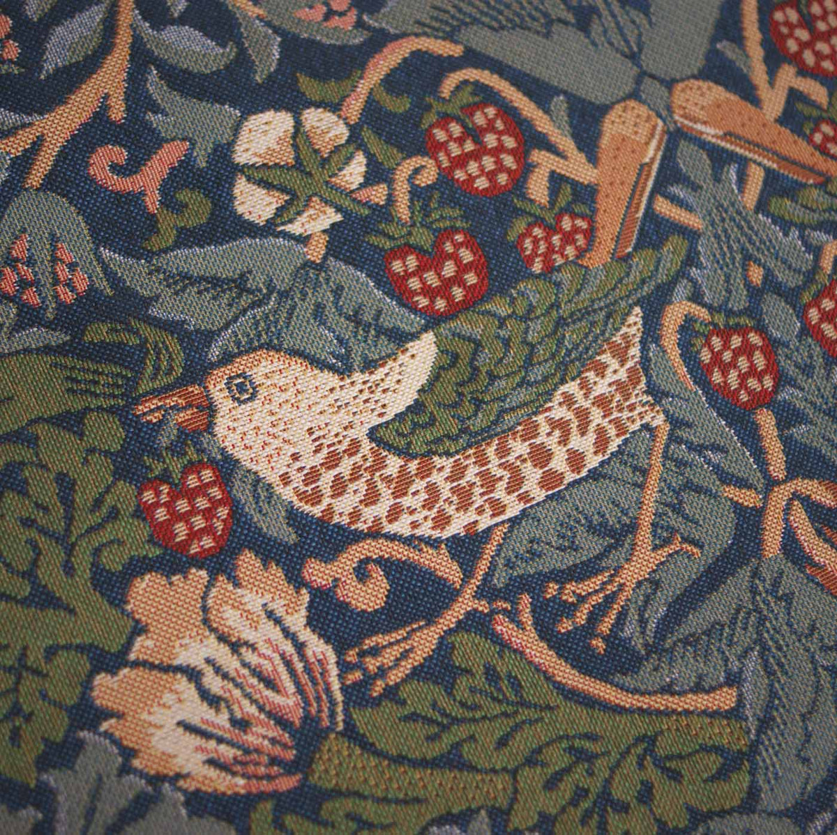 W Morris Tapestry and Chenille Strawberry Thief Blue Tapestry Weave
