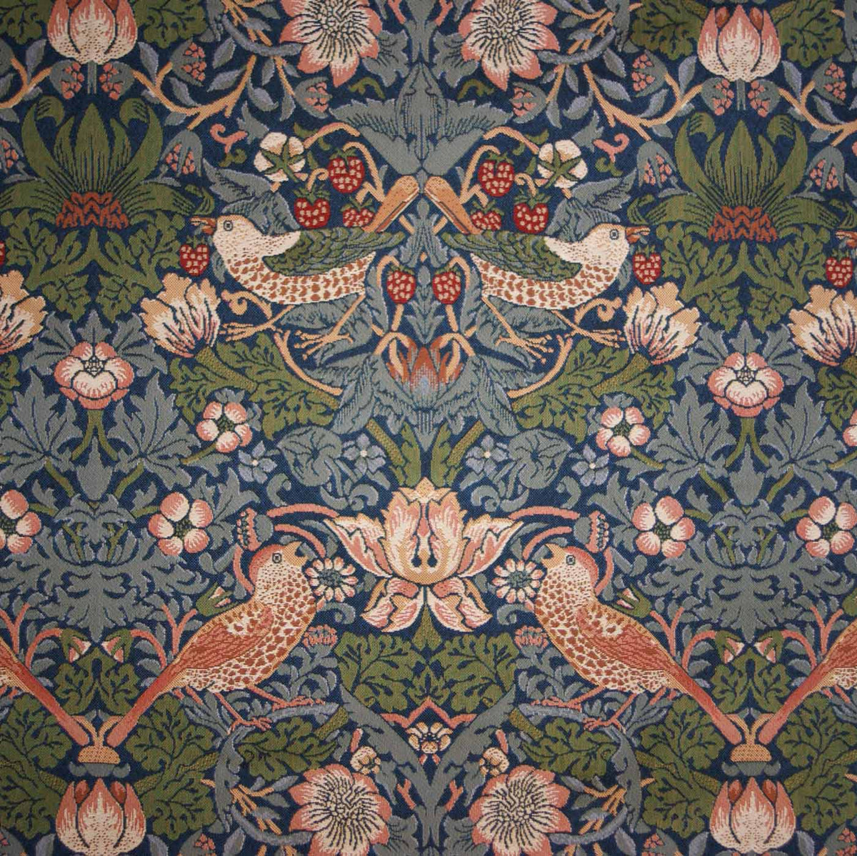 arts and crafts  blue wool curtain and upholstery fabric - William Morris Designs Strawberry Thief Blue Tapestry Weave