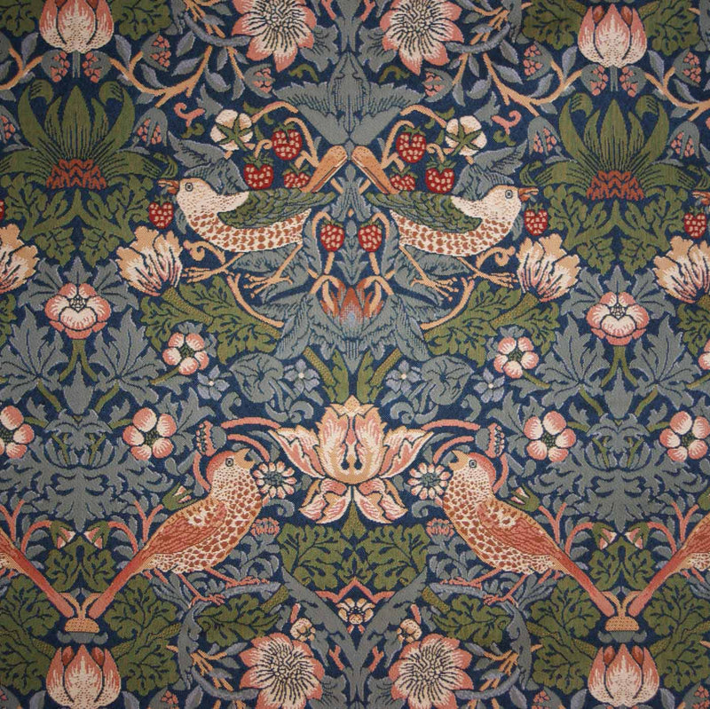 arts and crafts  blue wool curtain and upholstery fabric - William Morris Designs Strawberry Thief Blue Tapestry Weave