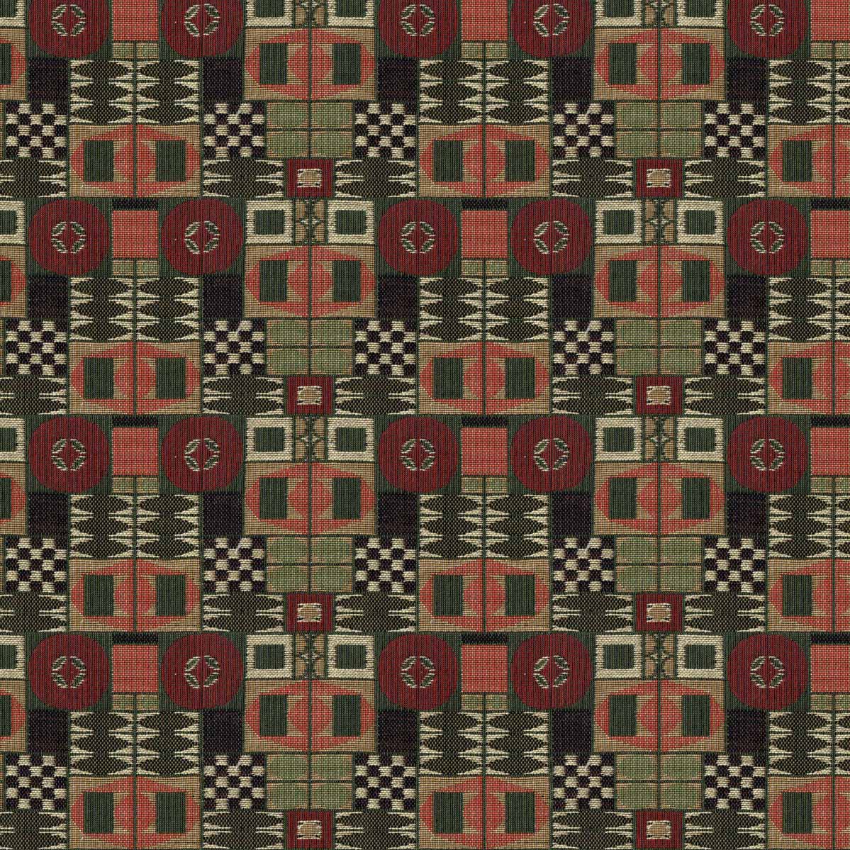 Backhausen Fabrics Kunstschau (Art Exhibition) Red Green Reproduction Linen Look
