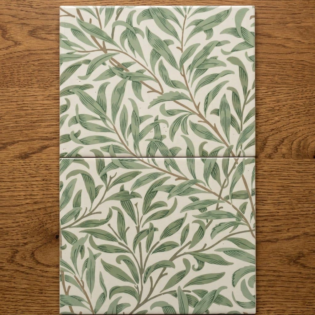 William Morris Willow Bough 25cm x 20cm, set of 2 Hand-made Ceramic Wall Tiles