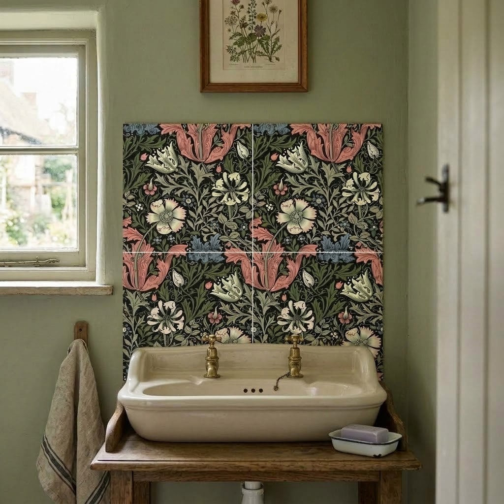 William Morris Compton 4 piece 20cm x 20cm Hand-made Ceramic Wall Tiles set