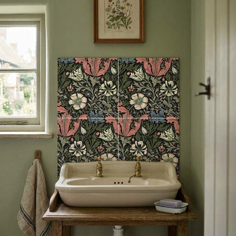 William Morris Compton 4 piece 20cm x 20cm Hand-made Ceramic Wall Tiles set