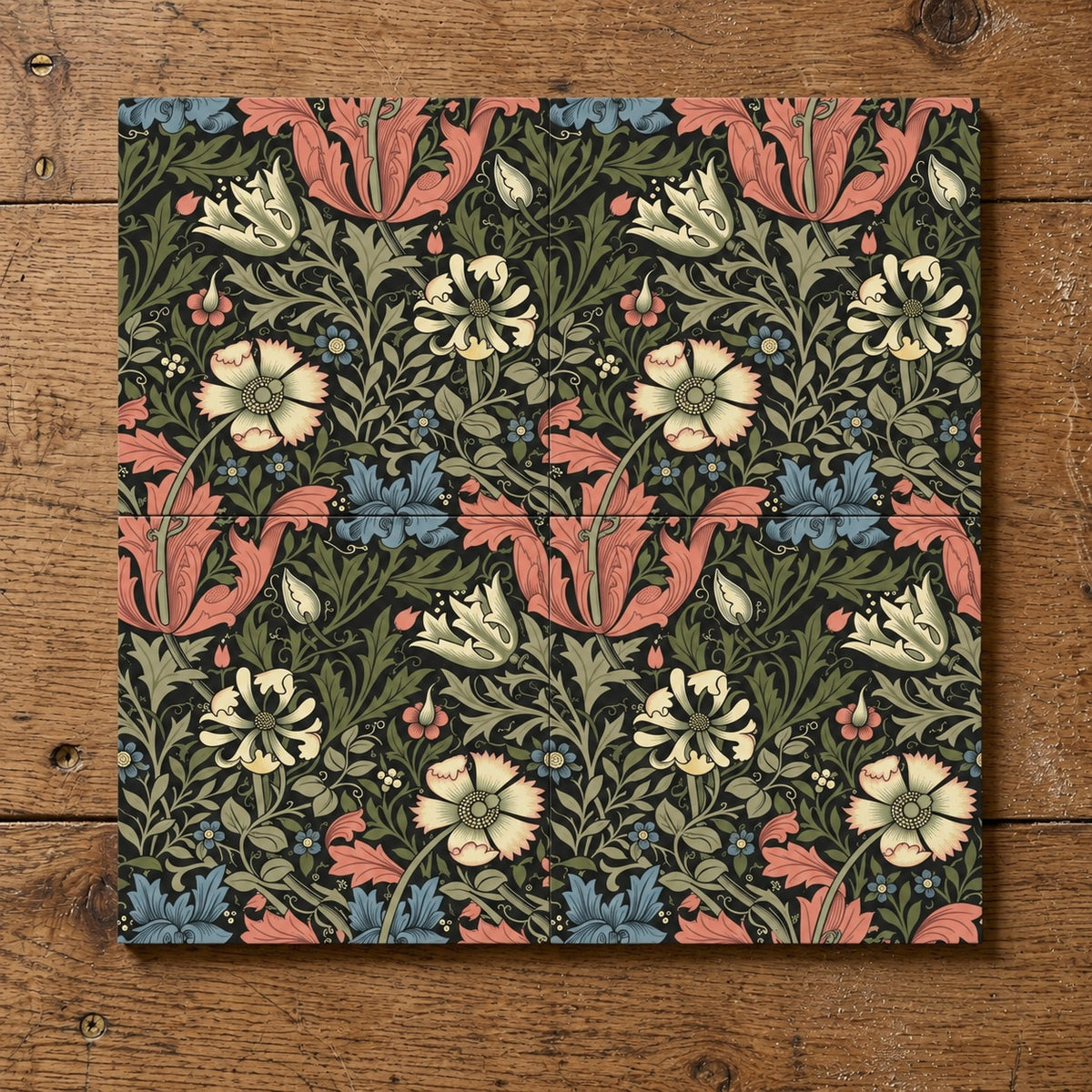 William Morris Compton 4 piece 20cm x 20cm Hand-made Ceramic Wall Tiles set