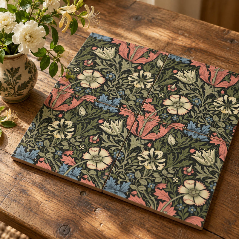 William Morris Compton 4 piece 20cm x 20cm Hand-made Ceramic Wall Tiles set