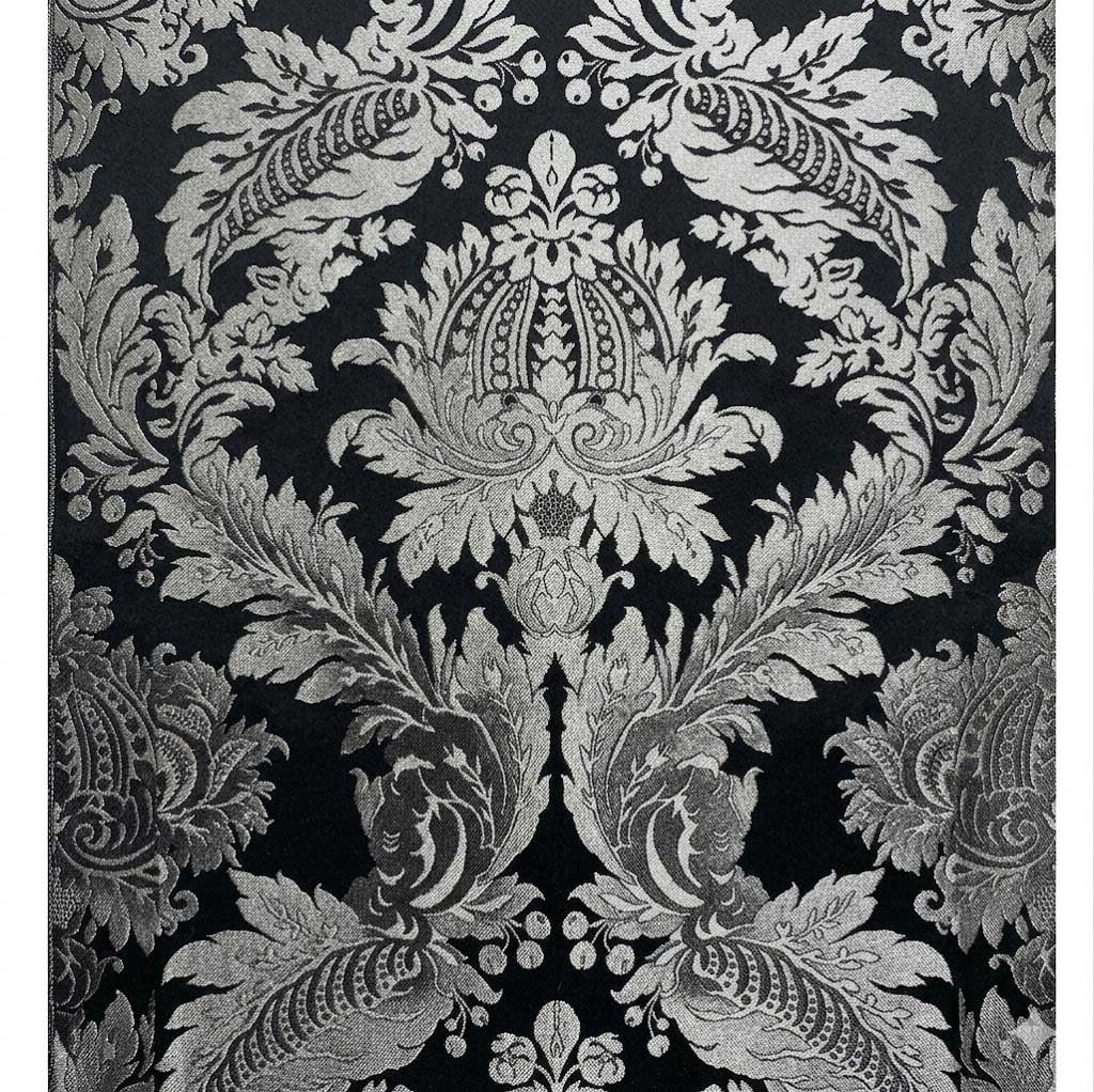 Raphael Damasks Classic Large Scale Ogee Black and Silver