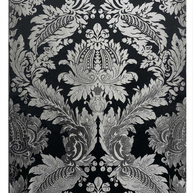 Raphael Damasks Classic Large Scale Ogee Black and Silver