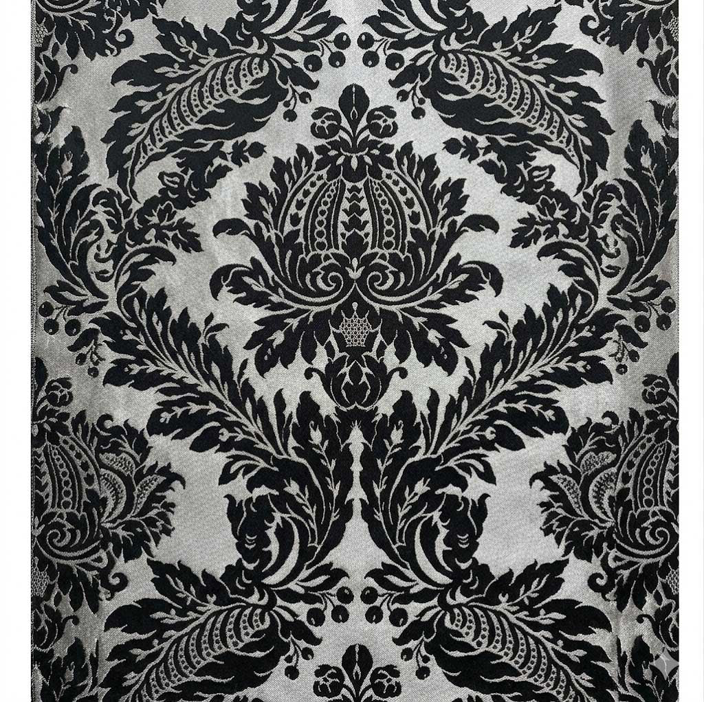 Raphael Damasks Classic Large Scale Ogee Black and Silver