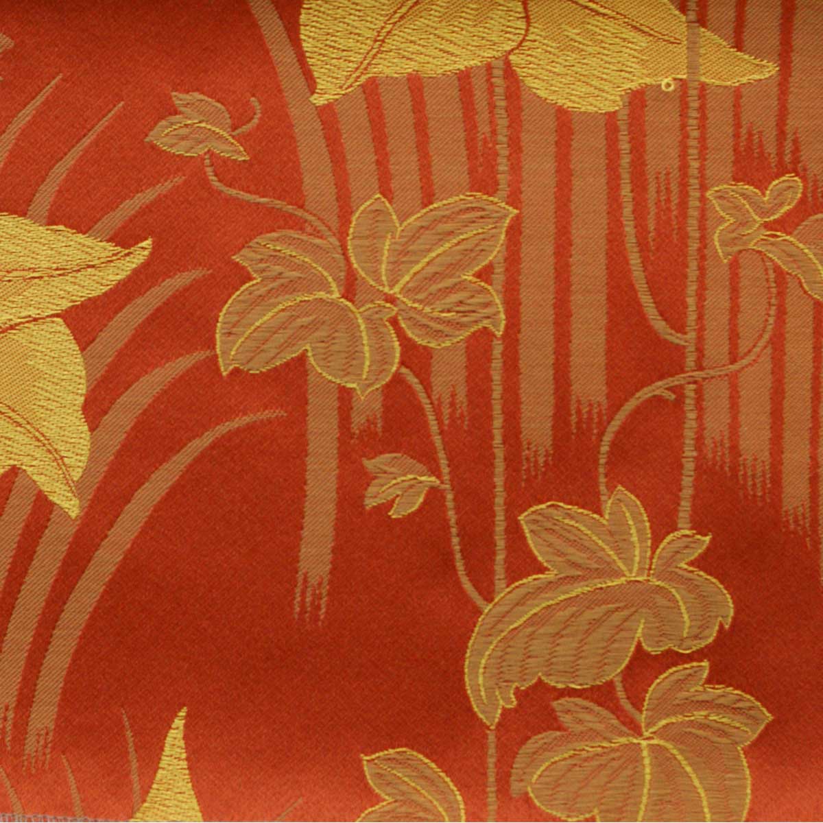 Burnt Orange and Gold  curtain and upholstery chenillle fabric - Art Nouveau Horta Flowers Burnt Orange and Gold
