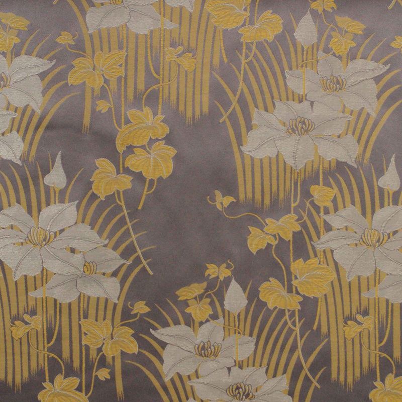 Grey Cream and Gold  curtain and upholstery chenillle fabric - Art Nouveau Horta Flowers Grey and gold