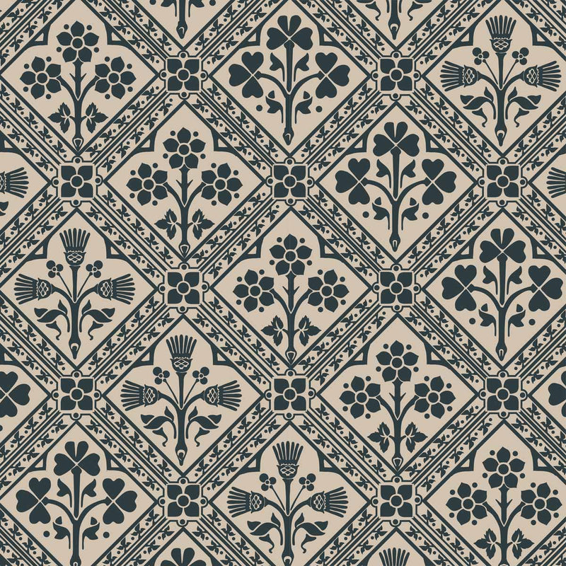 green and fawn cotton print  fabric - Augustus Pugin Rose Thistle and Shamrock