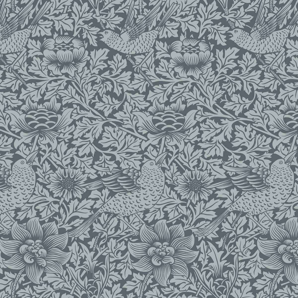 arts and crafts  blue cotton print curtain and upholstery fabric - William Morris Designs Bird and Anemone Blue Print
