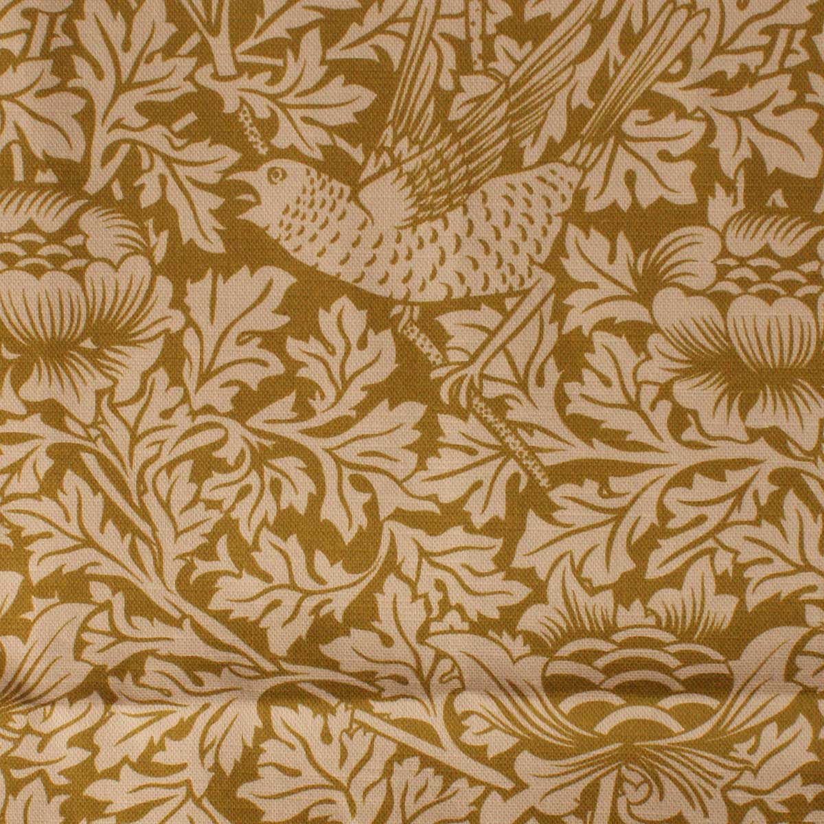 arts and crafts  olive cotton print curtain and upholstery fabric - William Morris Designs Bird and Anemone Olive Print