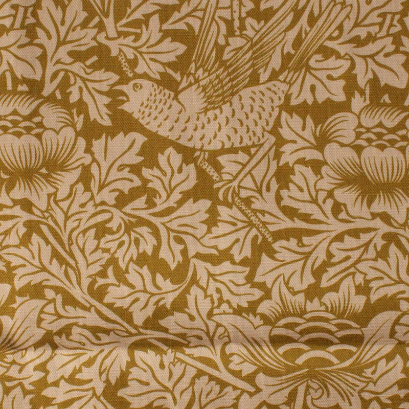 arts and crafts  olive cotton print curtain and upholstery fabric - William Morris Designs Bird and Anemone Olive Print