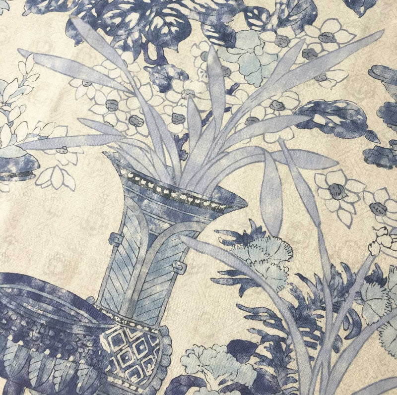Limited Stock Acquitaine Fabrics Ming Indigo Cotton Linen