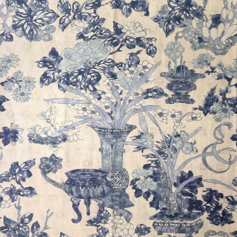 Limited Stock Acquitaine Fabrics Ming Indigo Cotton Linen