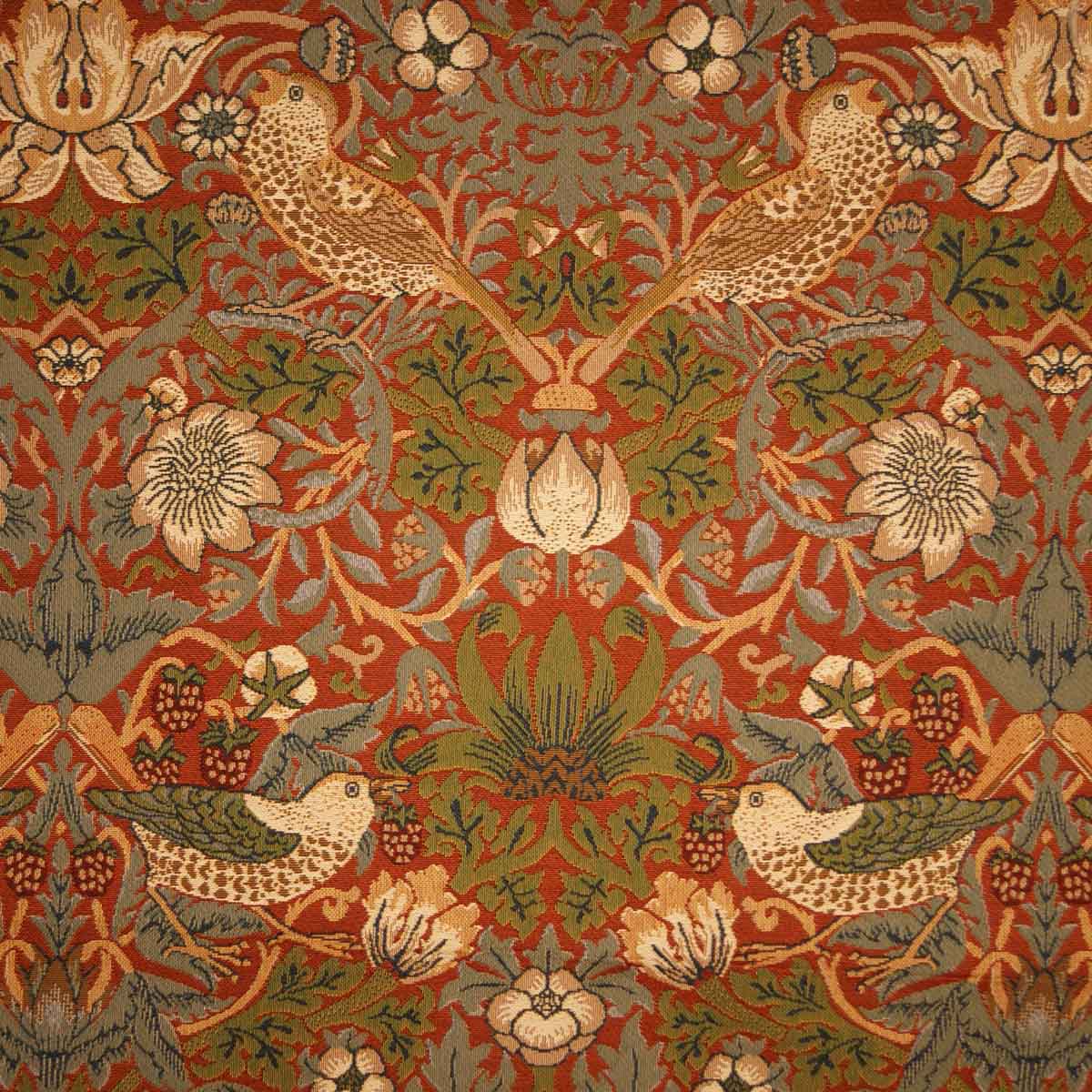 William Morris Strawberry Thief Tapestry Red Fabric