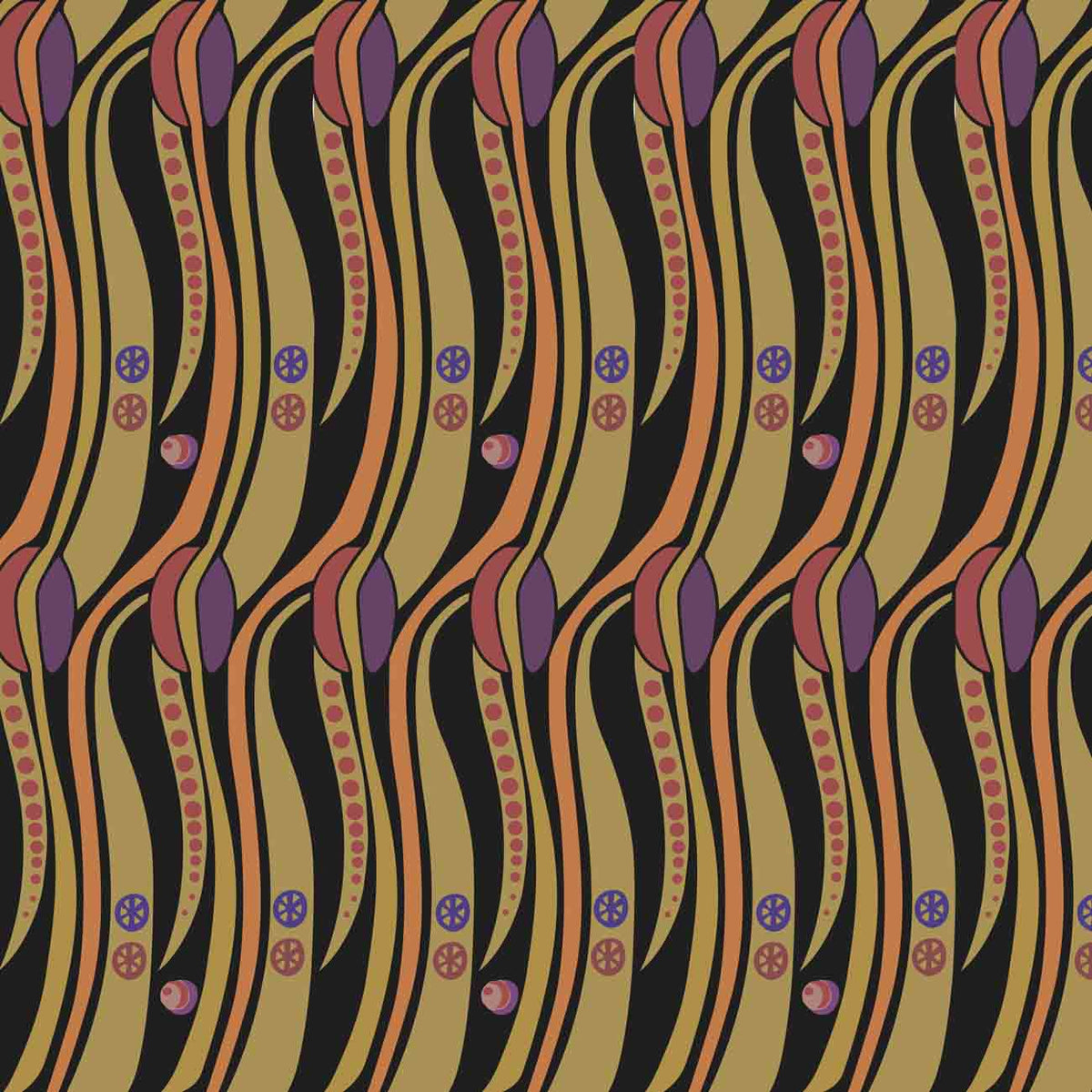 Charles Rennie Mackintosh Stylised Tulips Purple and Gold Velvet (limited sale price stock)