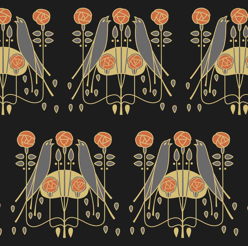 Arts and Crafts Talwin Morris - Singing Birds Black Print