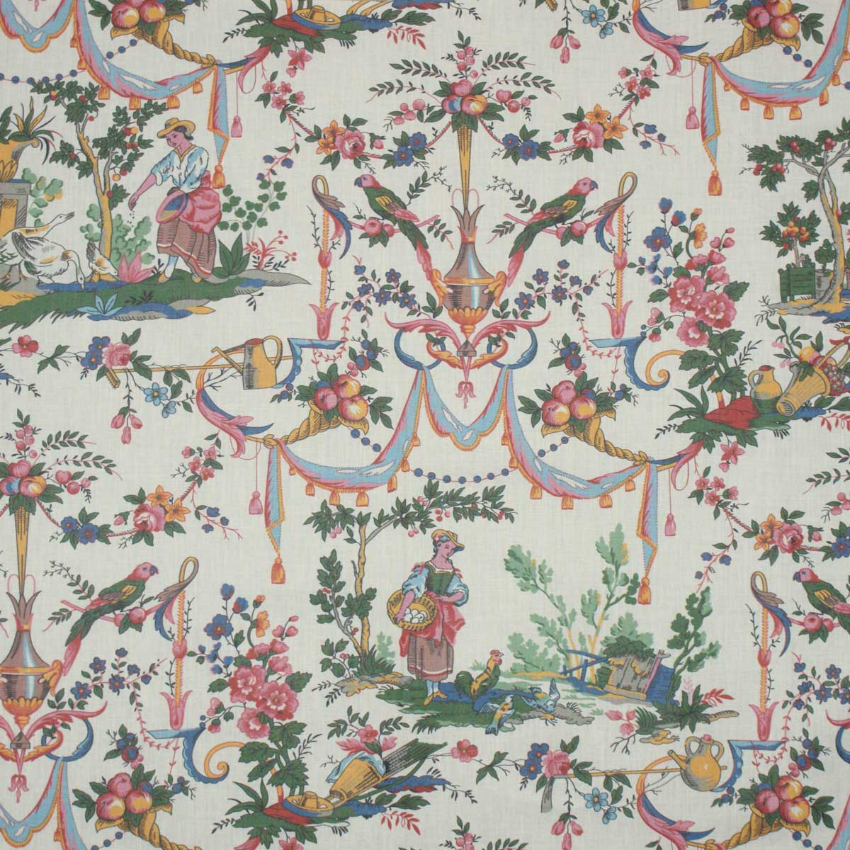 Traditional French double-width chinz curtain fabric