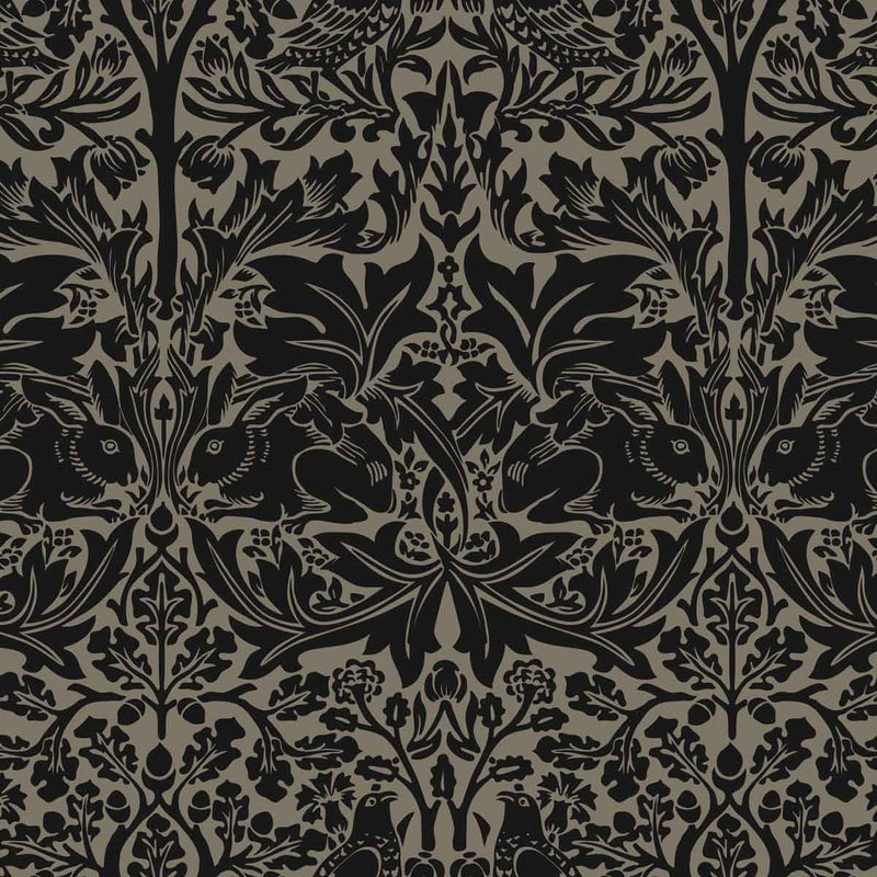 grey   fabric - William Morris Designs Brother Rabbit Charcoal Print