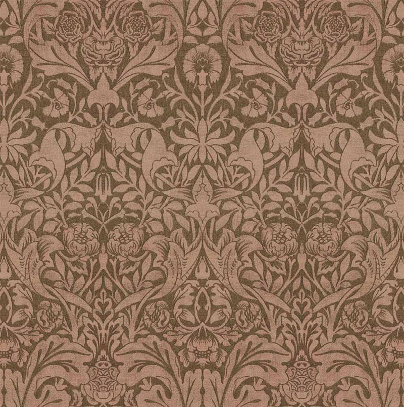 arts and crafts  grey brown wool curtain and upholstery fabric - William Morris Designs Saint James Damask Brown Print