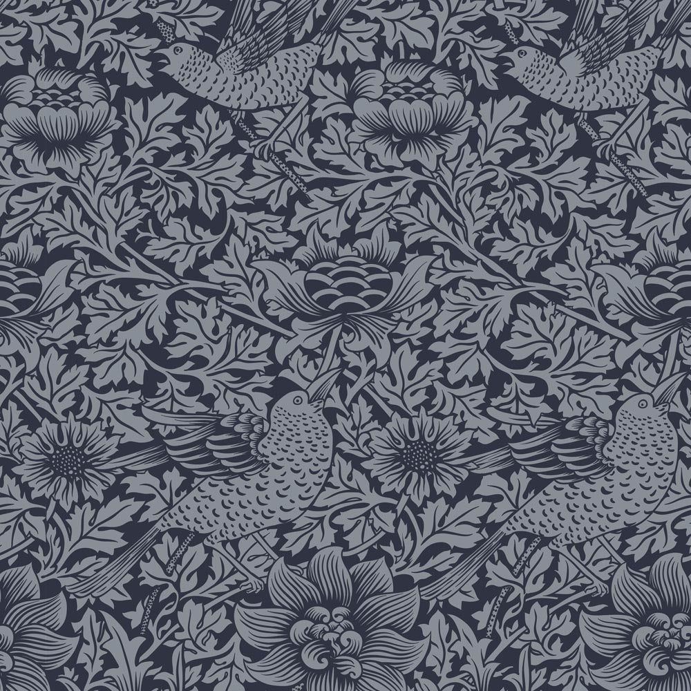 arts and crafts  blue wool curtain and upholstery fabric - William Morris Designs Bird and Anemone Dark Blue Print
