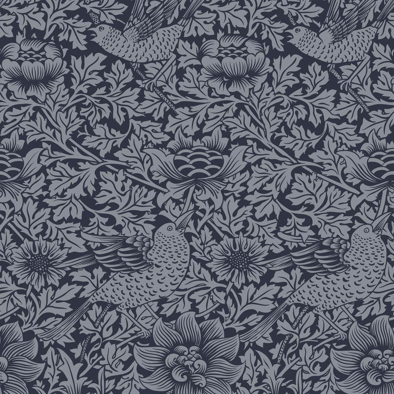 arts and crafts  blue wool curtain and upholstery fabric - William Morris Designs Bird and Anemone Dark Blue Print