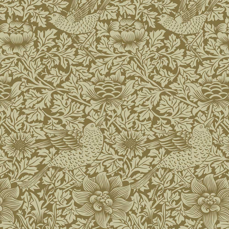 arts and crafts  olive wool curtain and upholstery fabric - William Morris Designs Bird and Anemone Olive Print