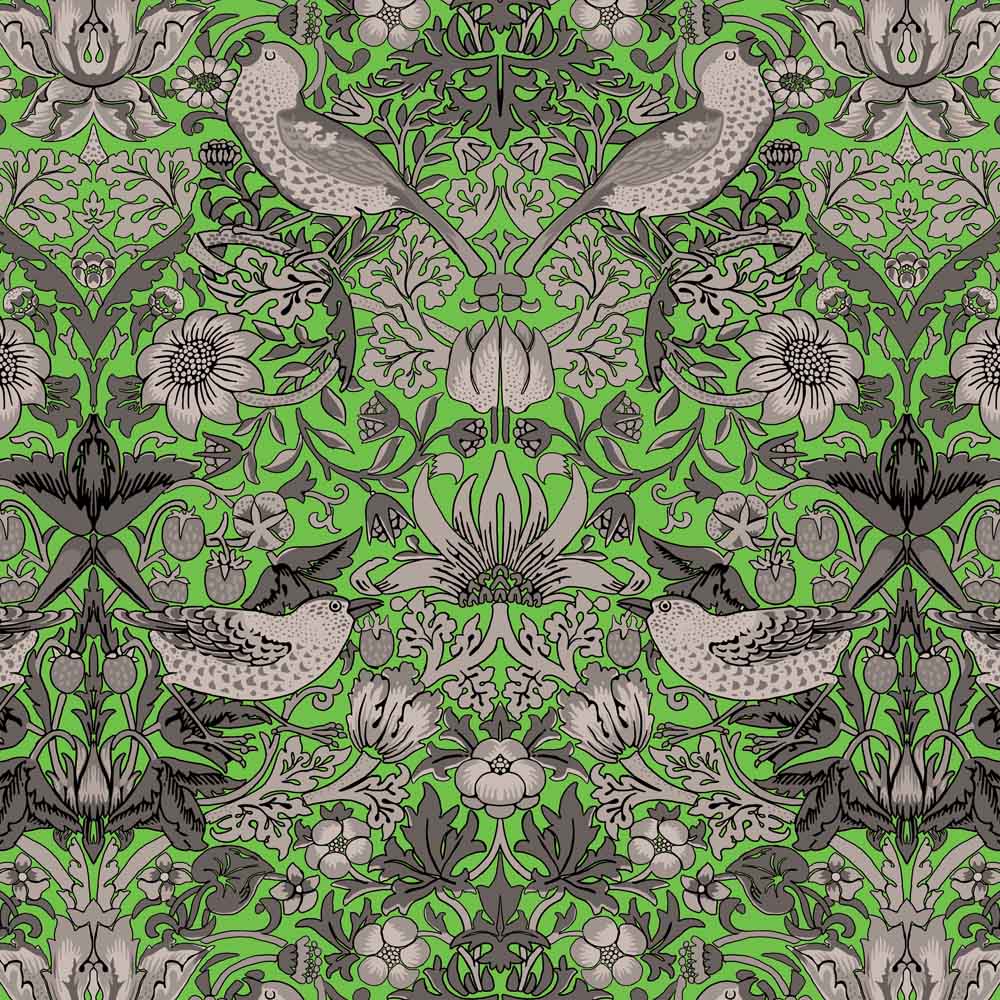 William Morris Designs Strawberry Thief velvet green