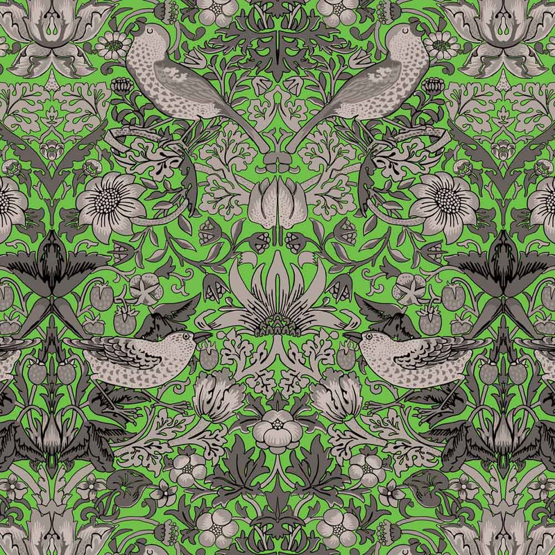 William Morris Designs Strawberry Thief velvet green