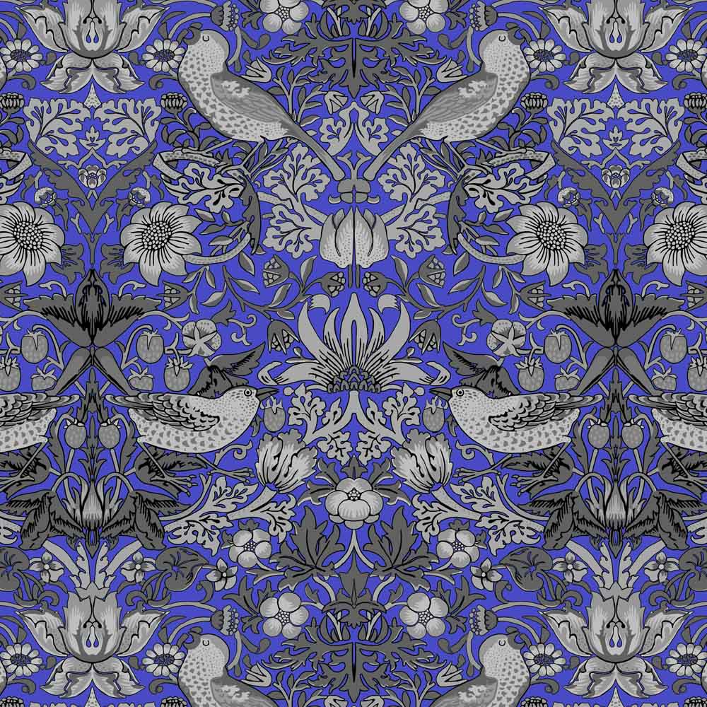 William Morris Designs Strawberry Thief velvet green