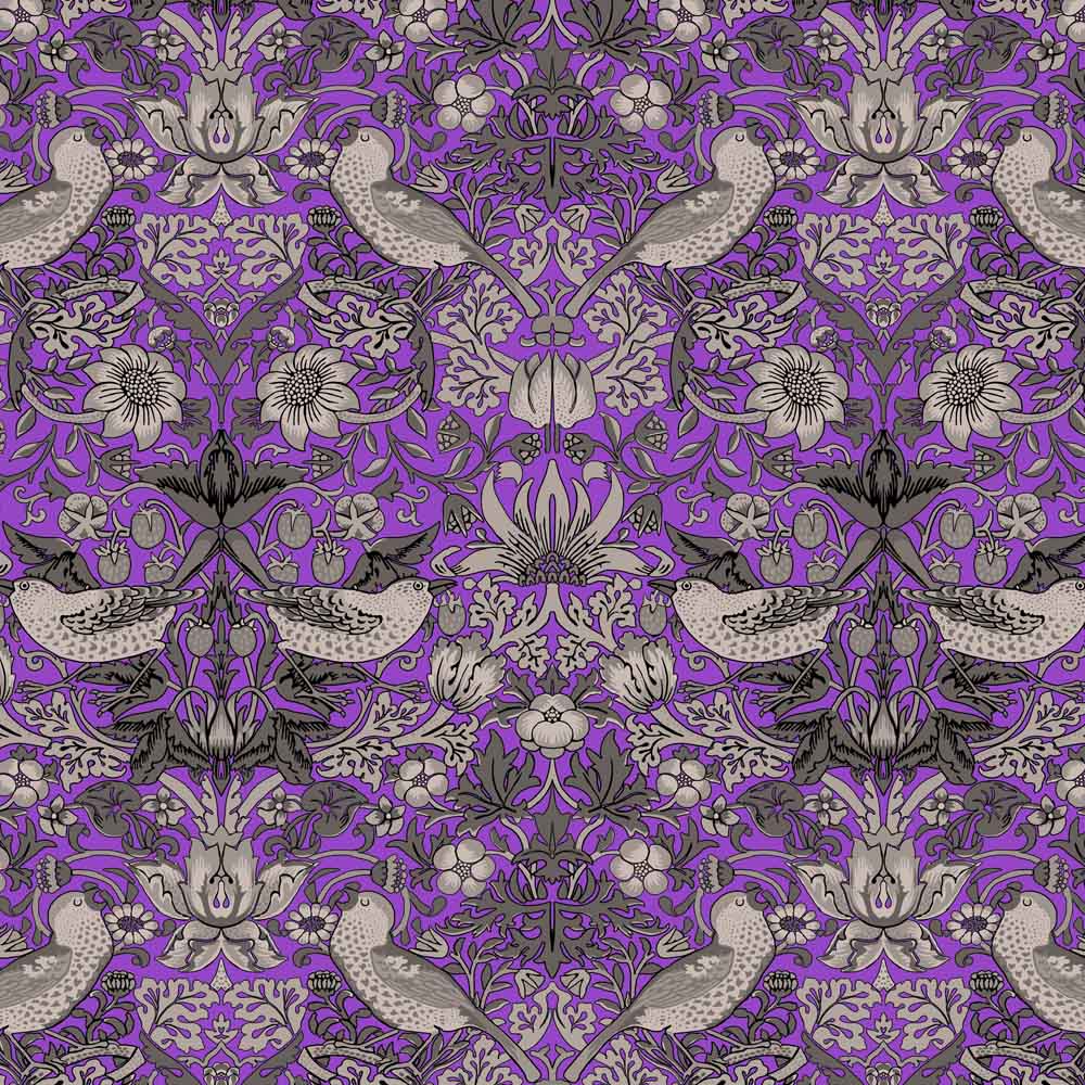 William Morris Designs Strawberry Thief velvet green