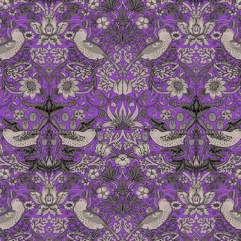 William Morris Designs Strawberry Thief velvet green