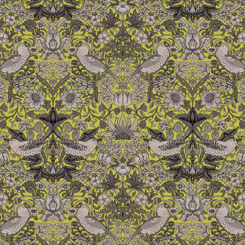 William Morris Designs Strawberry Thief velvet green