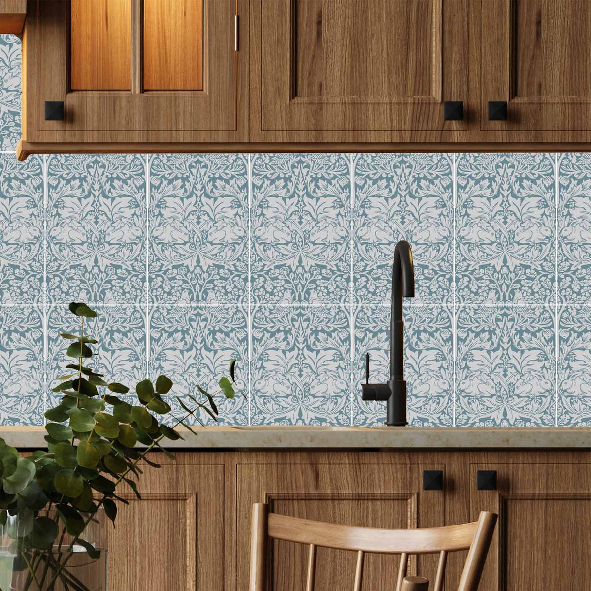 William Morris Tiles Brother Rabbit Dusty Blue 20cm x 30cm Ceramic Tile
