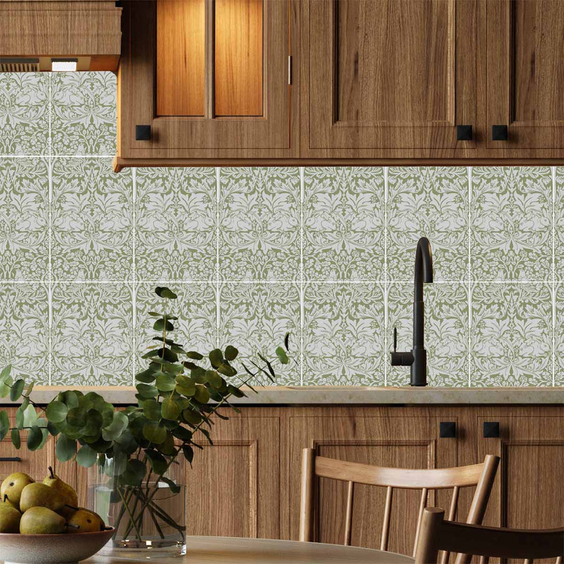 William Morris Tiles Brother Rabbit Sage Green 20cm x 30cm Ceramic Tile