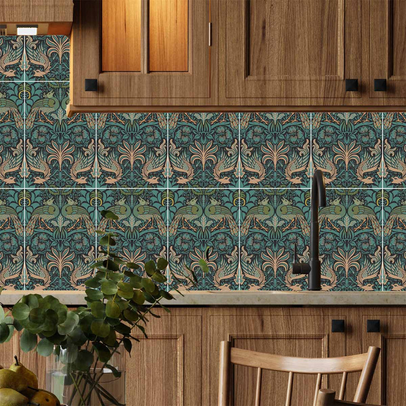 William Morris Tiles Peacocks and Dragons 20cm x 30cm Ceramic Tile