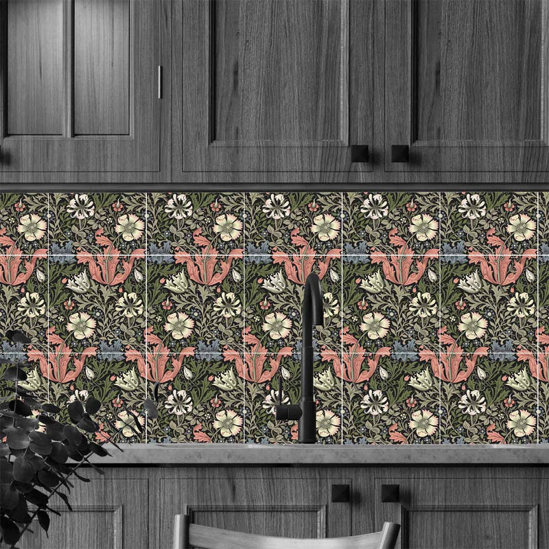 William Morris Tiles Compton 4 piece 20cm x 20cm Ceramic Tiles set