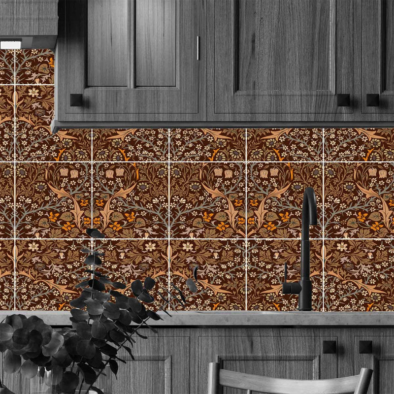 William Morris Tiles Blackthorn Tan 4 piece 20cm x 20cm Ceramic Tile set