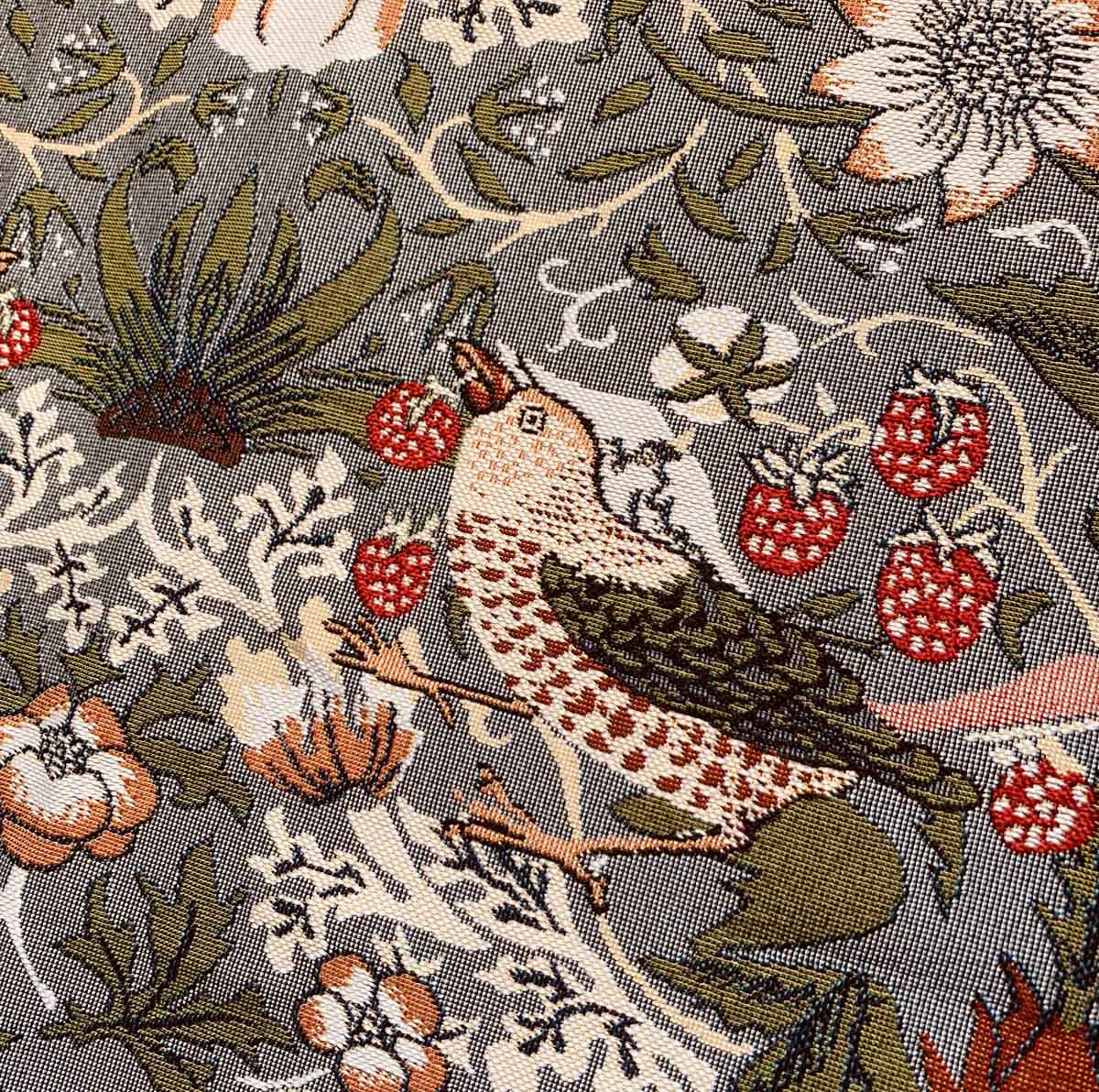 W Morris Tapestry and Chenille Strawberry Thief Tapestry Fabric Silver