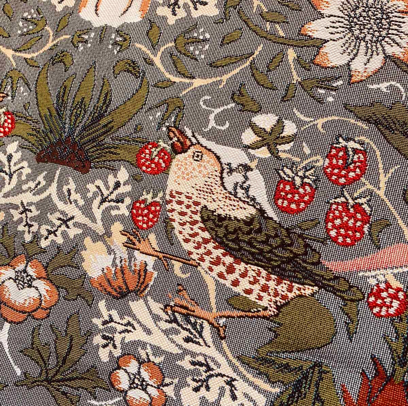 W Morris Tapestry and Chenille Strawberry Thief Tapestry Fabric Silver