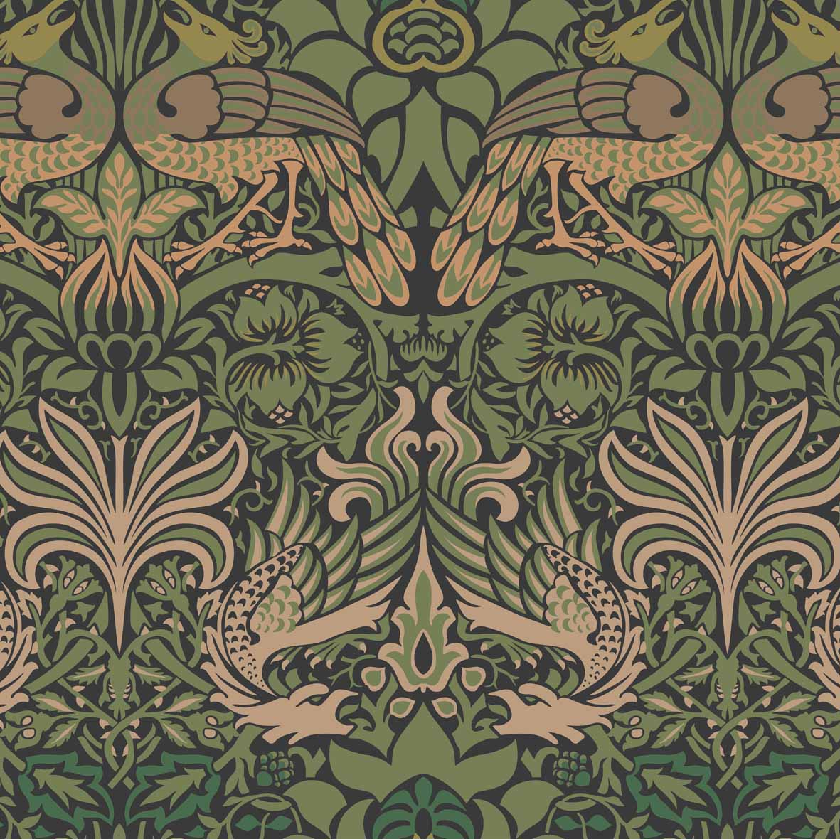 William Morris Designs Peacocks and Dragons Verdue Velvet