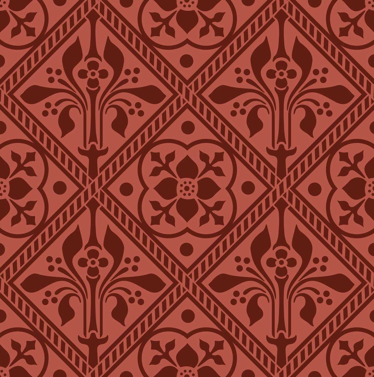 Augustus Pugin Trellis Fleur de Lys Curtain Upholstery Fabric
