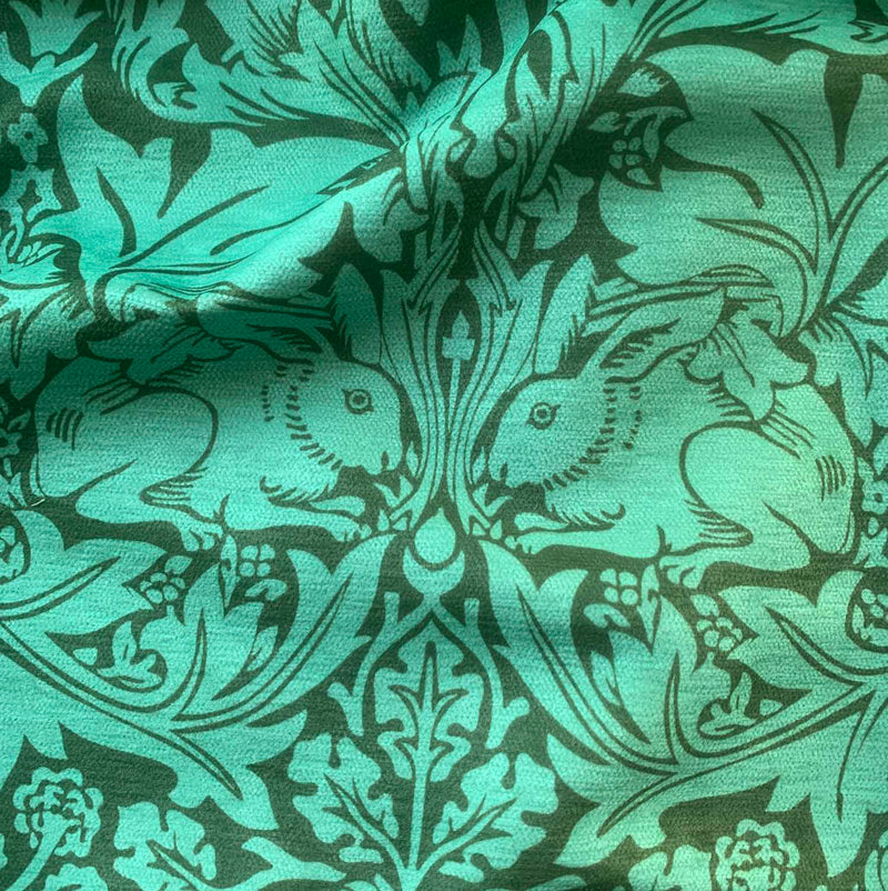 William Morris Brother Rabbit Turquoise Olive Velvet Curtain Upholstery Fabric
