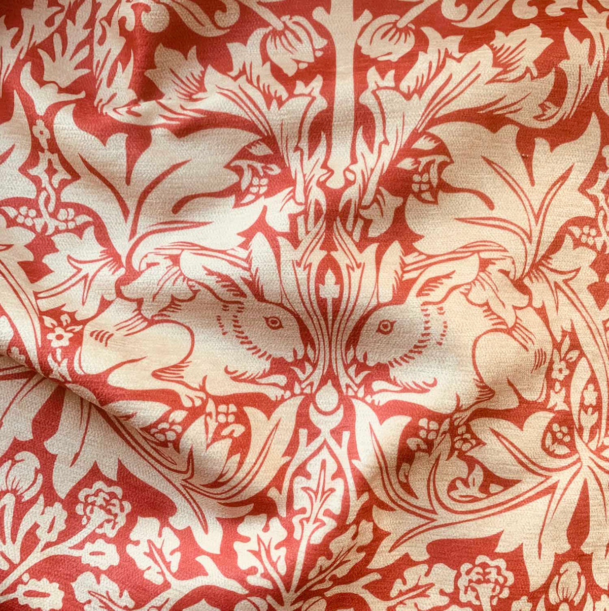 William Morris Brother Rabbit Turquoise Olive Velvet Curtain Upholstery Fabric