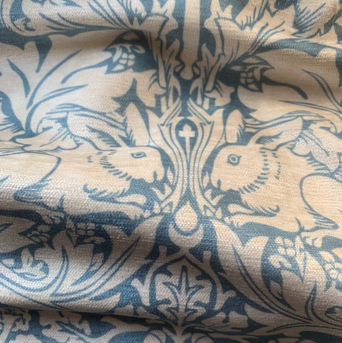 William Morris Brother Rabbit Turquoise Olive Velvet Curtain Upholstery Fabric