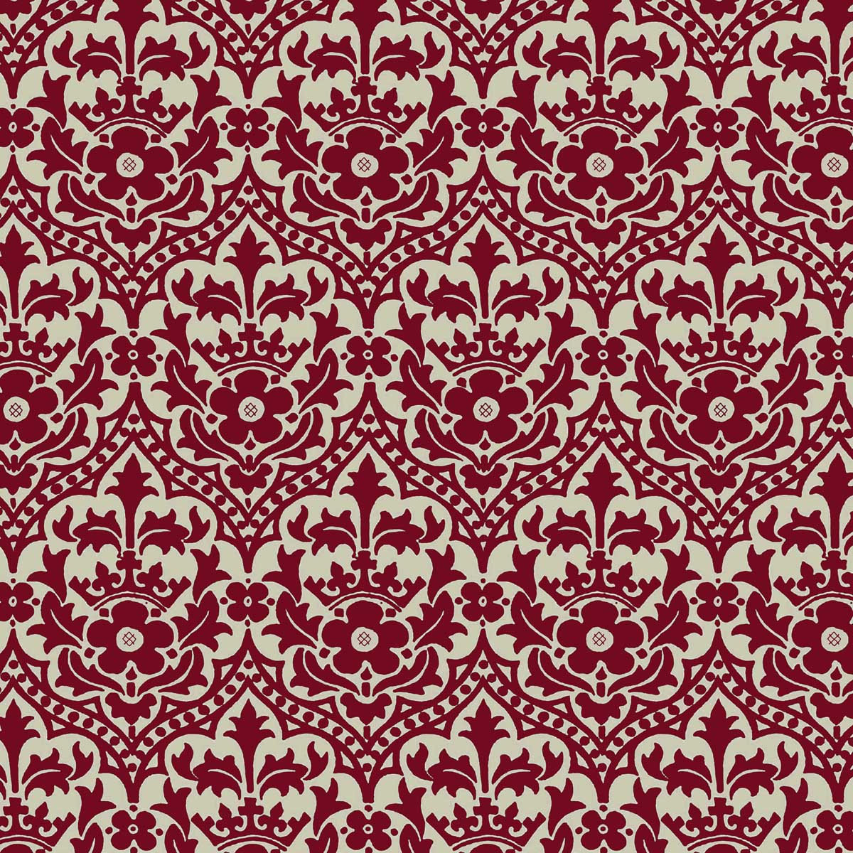 Augustus Pugin Red Cream Pattern House of Parliament Velvet Fabric