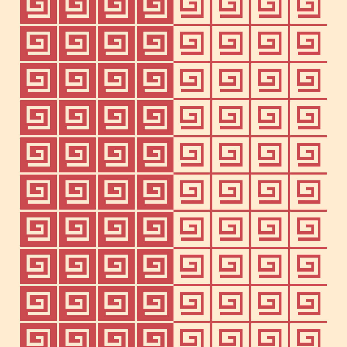 Greek Key Red and Cream Cotton Linen Print Fabric designed by Marguerita Mergentime
