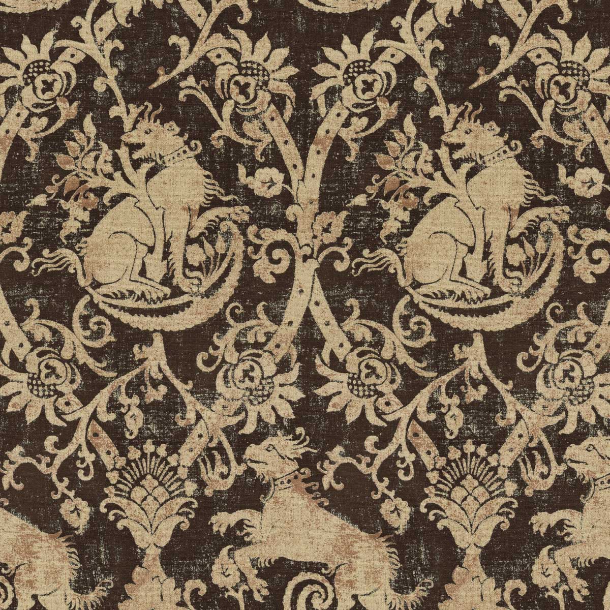 Guinevere Medieval Heraldic Beasts Black and Gold Velvet